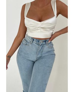 Femme Luxe Ruched Sweetheart Style Top - Blue