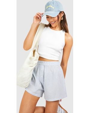Boohoo Linen Look Pinstripe Short - White