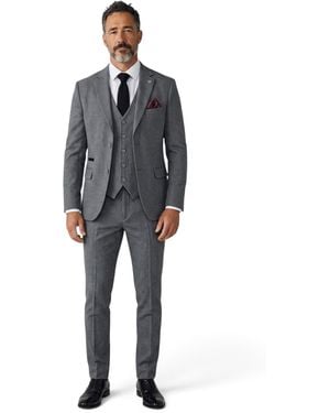 TruClothing 3 Piece Tweed Herringbone Formal Suit - Black