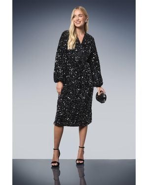 Wallis Petite Sequin Velvet Midi Dress - Blue