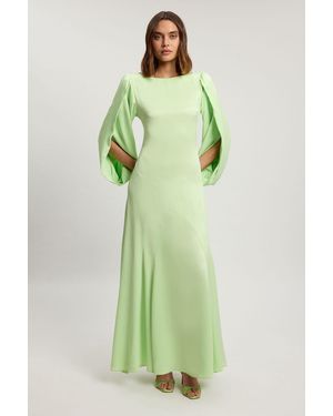 Karen Millen Satin Viscose Soft Midi Dress - Green
