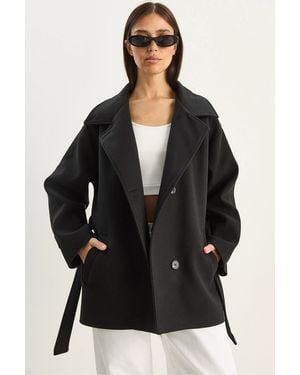 Bianco Lucci Oversized Midi Coat With Button Closure - Black