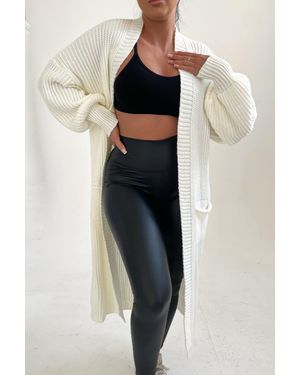 Femme Luxe Knitted Long Sleeve Pocket Detail Ribbed Cardigan - Natural