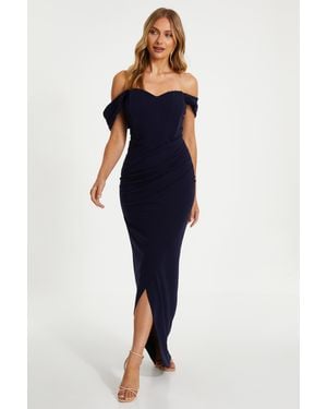 Quiz Bardot Ruched Maxi Dress Material_Polyester - Blue