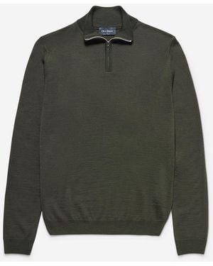 Oliver Sweeney Khaki Thornby Merino Blend Quarter Zip Jumper - Green