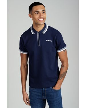 Firetrap Regular Fit Cotton Ottoman Zip Polo - Blue