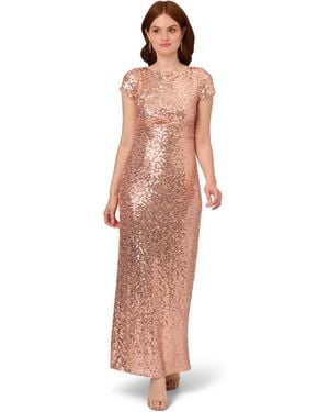 Adrianna Papell Stretch Sequin Column Gown - Metallic