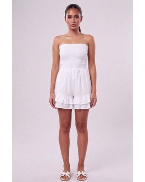 Femme Luxe Shirred Bandeau Frill Hem Playsuit - White