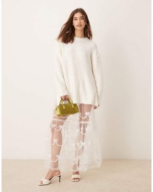 Miss Selfridge Sheer Bow Detail Maxi Skirt - Natural