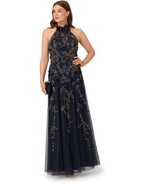 Adrianna Papell Beaded Petal Long Dress - Blue