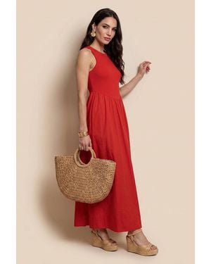 Urban Bliss Ribbed Cotton Poplin Dress - Red