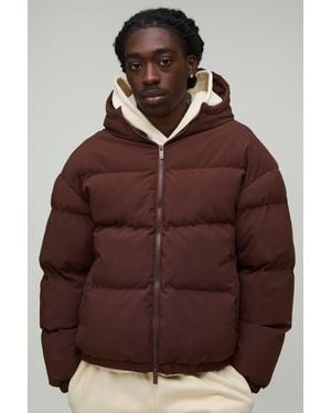 BoohooMAN Essential Regular Fit Midweight Padded Hooded Puffer Jacket - Brown