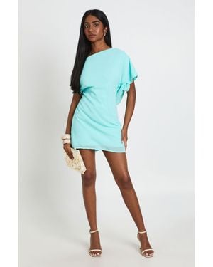 Boohoo Chiffon Drape Detail Backless Mini Dress - Blue