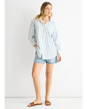 Gini London Stripe Cotton Oversized Shirt - Blue