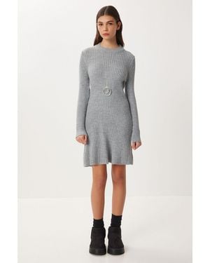 Happiness İstanbul Ribbed A-Line Knit Mini Dress - Grey