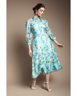 Wallis Floral Organza Button Midi Dress - Green