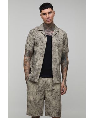 BoohooMAN Tall Bleach Wash Textured Regular Fit Shirt - Grey