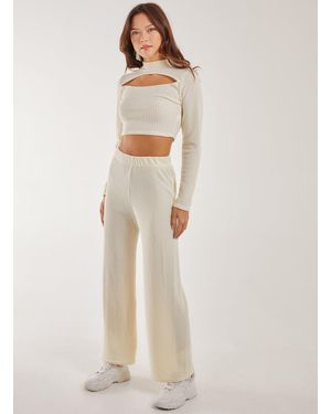 Pink Vanilla Soft Brushed Rib Flares - White