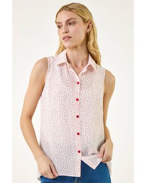 Roman Polka Dot Button Blouse - Natural