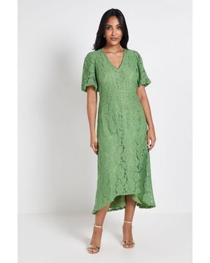 Wallis Petite Lace Drop Hem Midi Dress - Green
