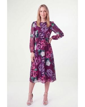 Wallis Petite Floral Organza Midi Dress - Purple