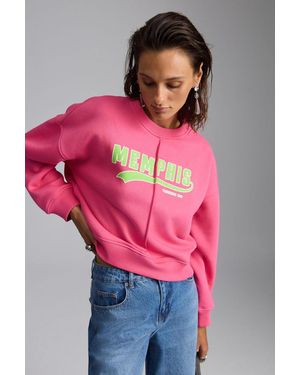 Grimelange Oversized Printed Crew Neck Sweatshirt - Pink