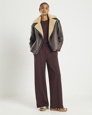 River Island Joggers Premium Wide Leg Pintuck - Brown