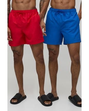 BoohooMAN 2 Pack Mid Length Bm Autograph Swim Short - Red