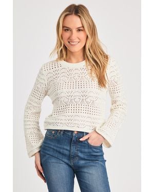 French Connection Off Crew Neck Long Sleeve Crochet Bobble Knit Jumper - White