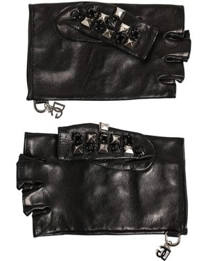Dolce & Gabbana Zwarte Leren Studded Fingerless Handmoffen Mannen Handschoenen