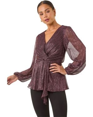 Roman Petite Shimmer Twist Stretch Top - Purple
