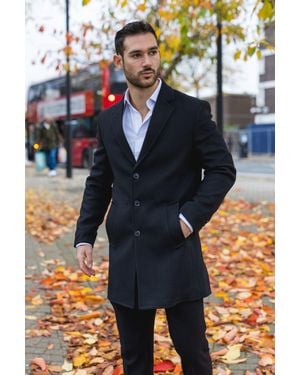 TruClothing Notched Lapel Collar Wool Blend Overcoat - Blue