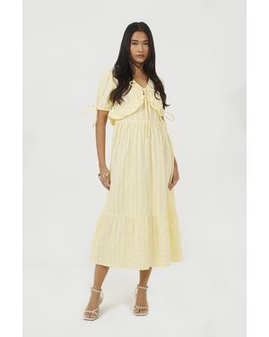 Brave Soul Puff Sleeve Maxi Dress With Tie And Ruffle Details - Metallic