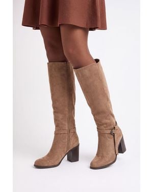 Wallis Katri Faux Suede Block Heel Knee Boots - Natural