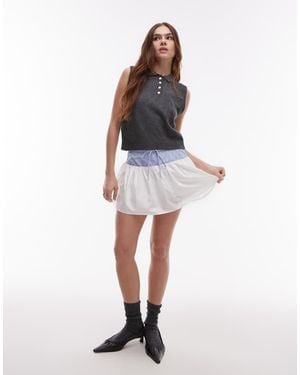 Nia Evie Contrast Waistband Tie-Detail Mini Skort - White