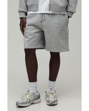 BoohooMAN Heavyweight Embroidered Baggy Short - Grey