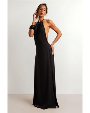 Boohoo Ruched Neckline Halter Low Back Super Soft Maxi Dress - Black