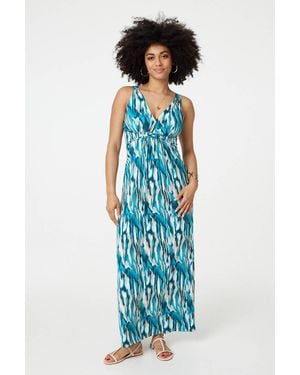 Izabel London Printed Empire Waist Maxi Dress - Blue