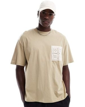 Only & Sons Oversize T-Shirt With Crochet Pocket - Natural