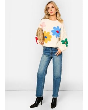 Gini London 3D Flower Crochet Knitted Jumper - Blue
