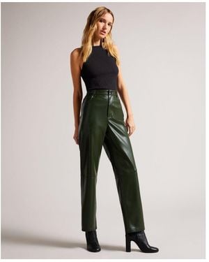 Ted Baker Plaider Straight Leg Faux Leather Trouser - Green