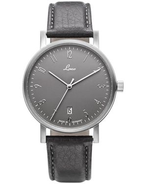 Laco Automatic Mechanical Watch With Date, Stainless Steel Case, Mineral Glass, Leather Strap - Grey