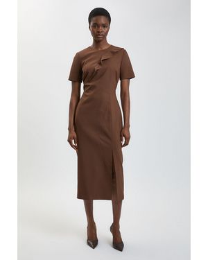 Karen Millen Tailored Fold Detail Midi Pencil Dress - Brown