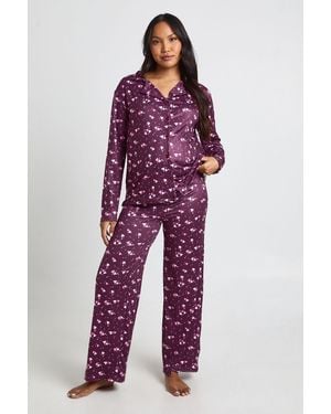 Boohoo Maternity Heart Print Long Sleeve Shirt & Trouser Pyjama Set - Red