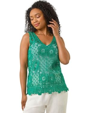 Roman Petite Crochet Vest Top - Green