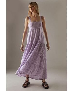 Warehouse Linen-Look Strappy Tie Back Tier Midi Sundress - Purple