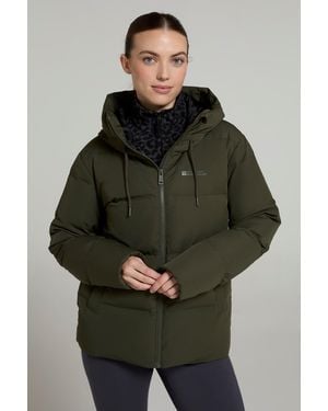 Mountain Warehouse Cosy Extreme Short Down Jacket Water Resistant Hooded Puffer Winter Coat - Green