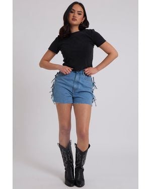 Urban Bliss Tie Side Denim Shorts - Blue