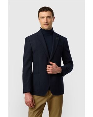 Ted Baker Single Breasted Long Sleeve Two Button Collared Tailored Suit Jacket - Blue
