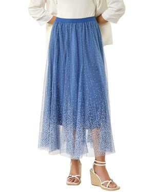 Roman Polka Dot Print Elasticated Mesh Skirt - Blue